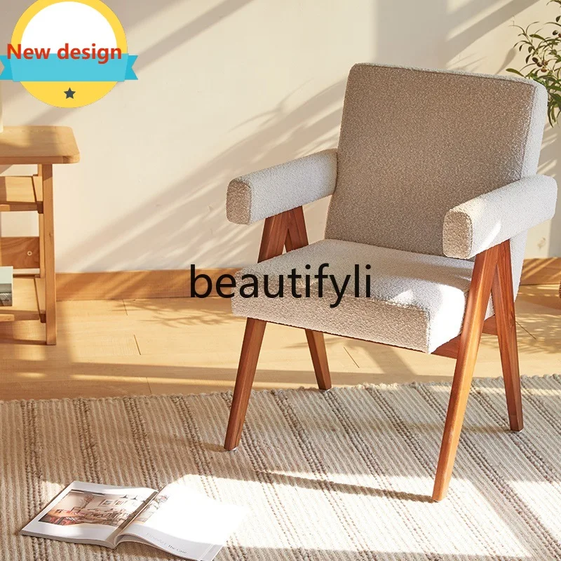 

A139 Nordic leisure chair wabi-sabi style medieval cream style retro armchair, log homestay dining chair