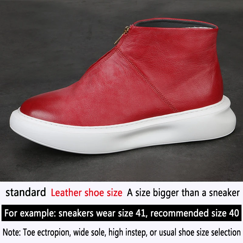 High top motorcycle leather boots leather men\'s casual trend zipper board shoes everything with simple platform shoes