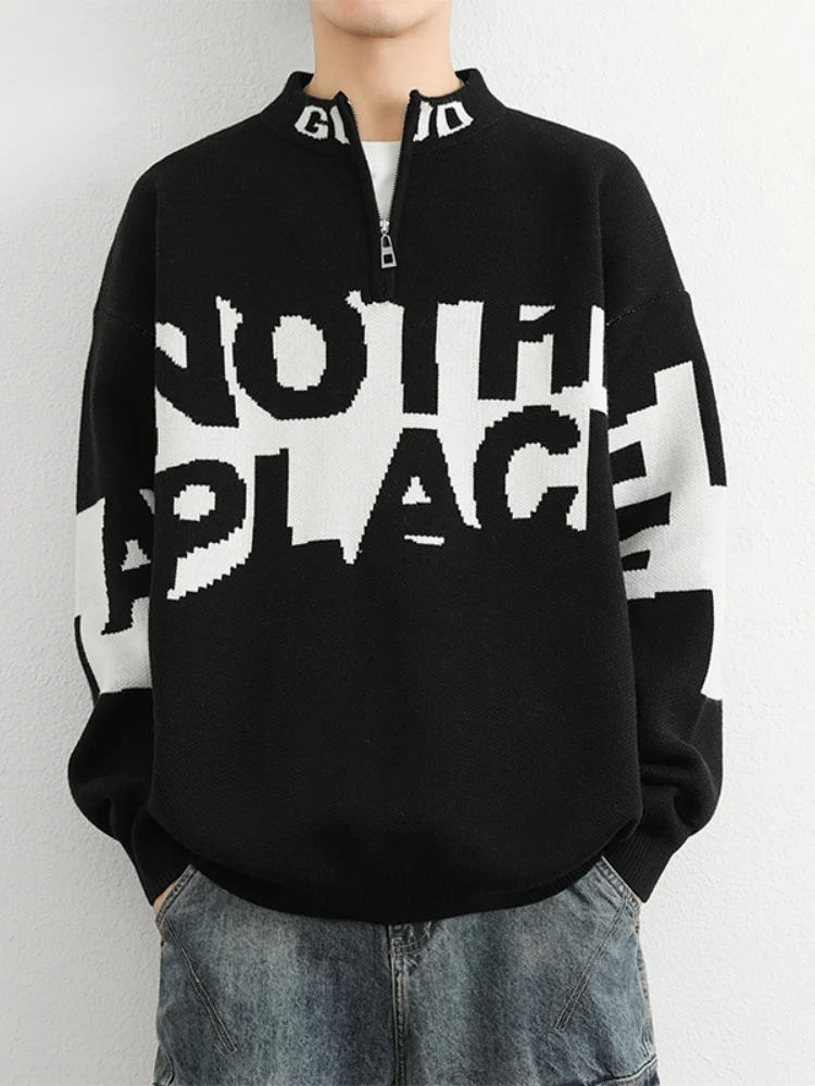 

Men's Autumn Winter Zipper Knitwear f High Collar Thiened Korean Sle Top Cleanfit Knitted Sweater Comfortable Polyester