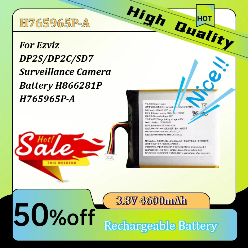 New  H765965P-A Battery 3.8V 4600mAh for Ezviz DP2S/DP2C/SD7 Surveillance Camera Battery H866281P H765965P-A
