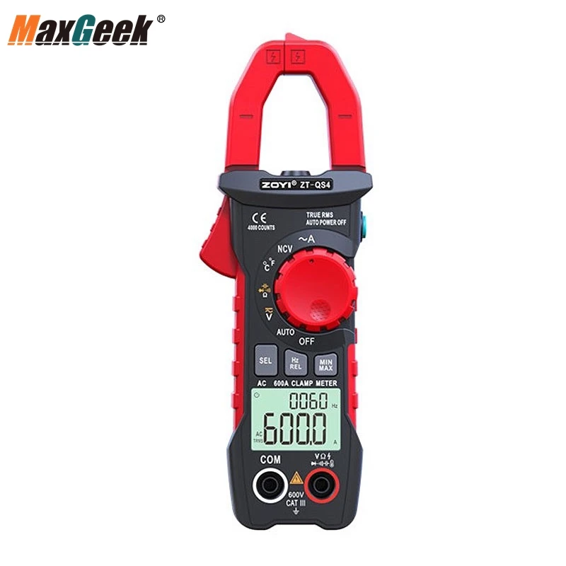 Maxgeek ZT-QS4 AC 600A Clamp Meter 4000 Counts NCV Digital Multimeter Tester Automatic Recognition