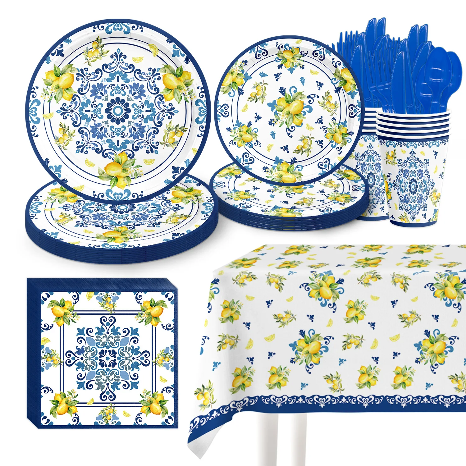 Capri Lemon Party Decorations - Platos, tazas, servilletas, cubiertos, frutas cítricas de verano, cumpleaños para niños, Baby Shower