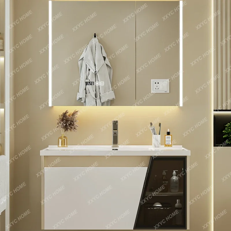 Modern Minimalist Ceramic Whole Washbin Bathroom Cabinet Combination Smart Affordable Luxury Style Bathroom Table