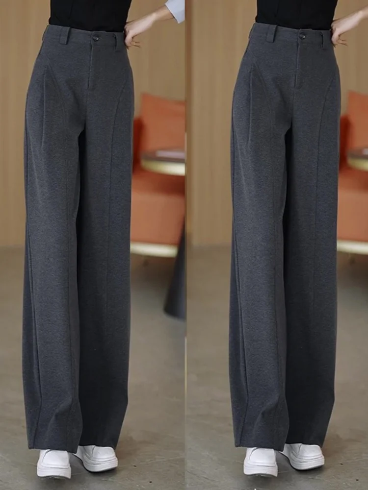 سراويل Bla Thiened ذات الساق المستقيمة الموزية للنساء بنطال ذو قصة أرجل واسعة هارلان بنطلون مستقيم للتنقل عالي الخصر...