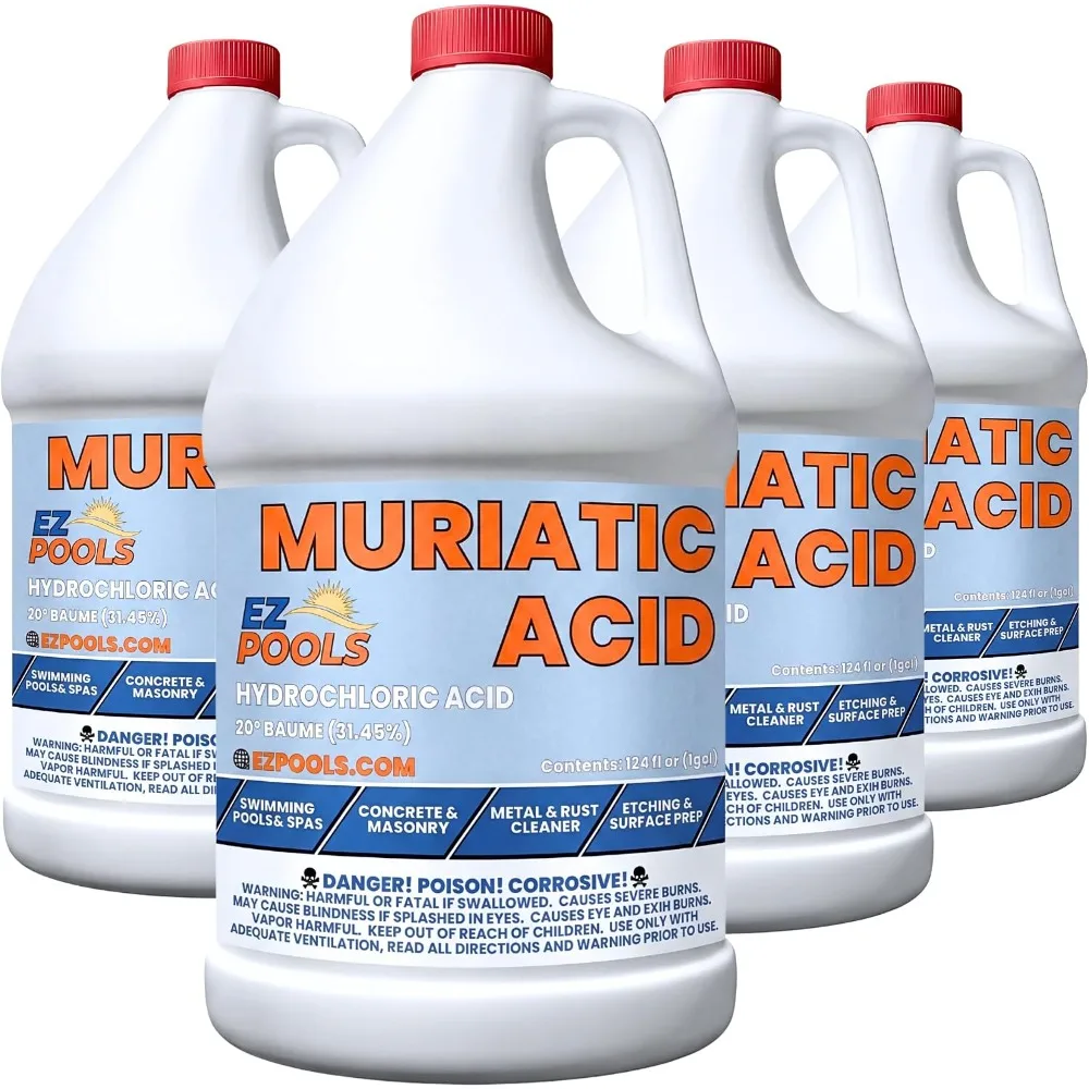 EZ Pools Muriatic Acid Swimming Pools&Spas Pack of 4 Gallons Lowers pH Muriatic Acid Pools (HCL), pH Reducer for Water Balancing
