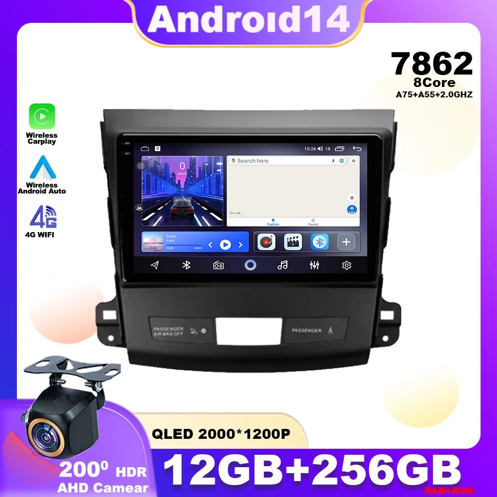 

Android 14 For Mitsubishi Outlander 2006-2011 Peugeot 4007 Carplay Car Radio Multimedia Player Navigation GPS Screen 4G 7862 CPU