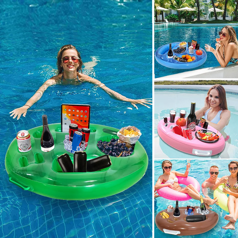 Pure Color Simple Inflatable Water Ice Tray Swimming Pool Party Float Inflatable Beverage Rack Porous Tray