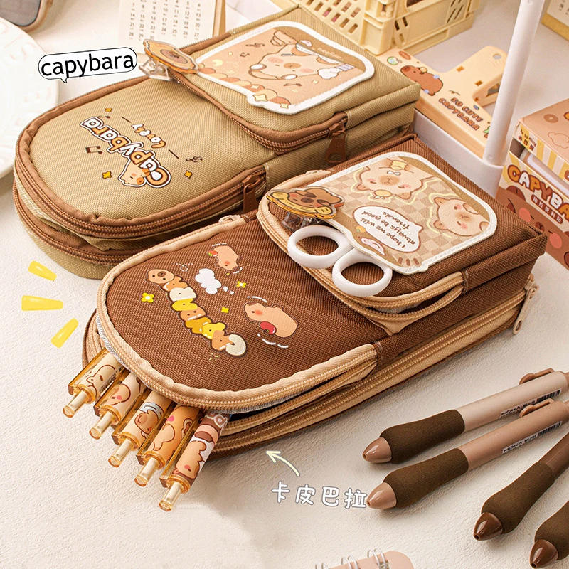 Imagem -02 - Capivara Grande Capacidade Papelaria Bolsa para Meninas Material Escolar Lápis Kawaii Cases Volta às Aulas