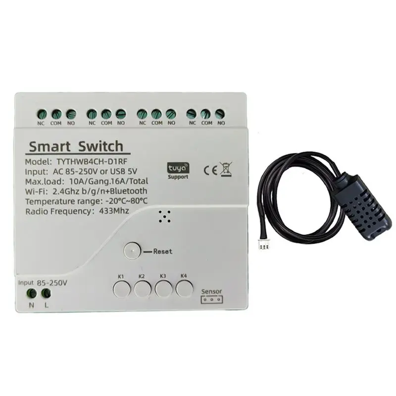 T23C Tuya Wifi 4 Channel Smart Switch With Temperature Humidity Sensor Passive Dry Contact Switch For Alexa Alice