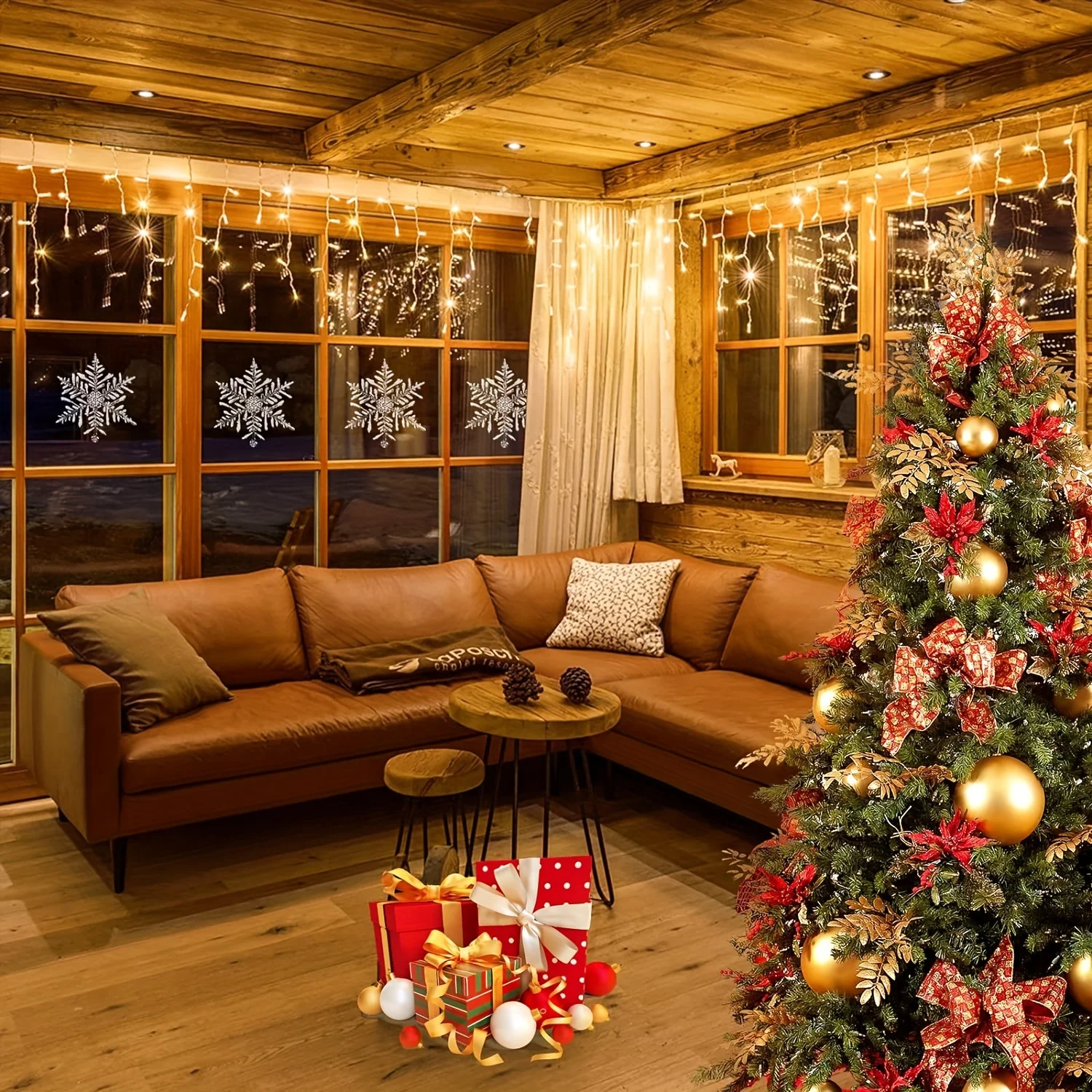 أضواء جليد عيد الميلاد LED تعمل بمنفذ USB، 8 أوضاع للاستخدام الداخلي والخارجي لشجرة حفلات سقف المنزل، لون/ديكور عطلة أبيض دافئ