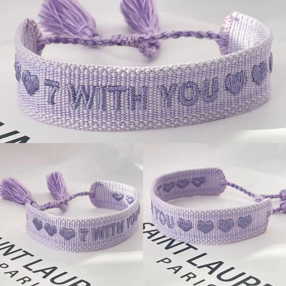 Purple Woven Bracelets Adjustable Wrap Bracelets Saying 7 WITH YOU Gift for fans