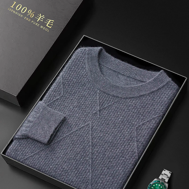 Autumn And Winter New Round Neck 100% Wool Loose And Slim With Men\'s Cashmere Sweater Knitted Bottoming Shirt