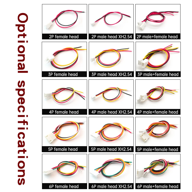 10PCS XH2.54 2/3/4/5/6 Pin Pitch 2.54mm Wire Cable Connector XH Plug Male & Female Battery Charging Cable 200MM Length 26AWG