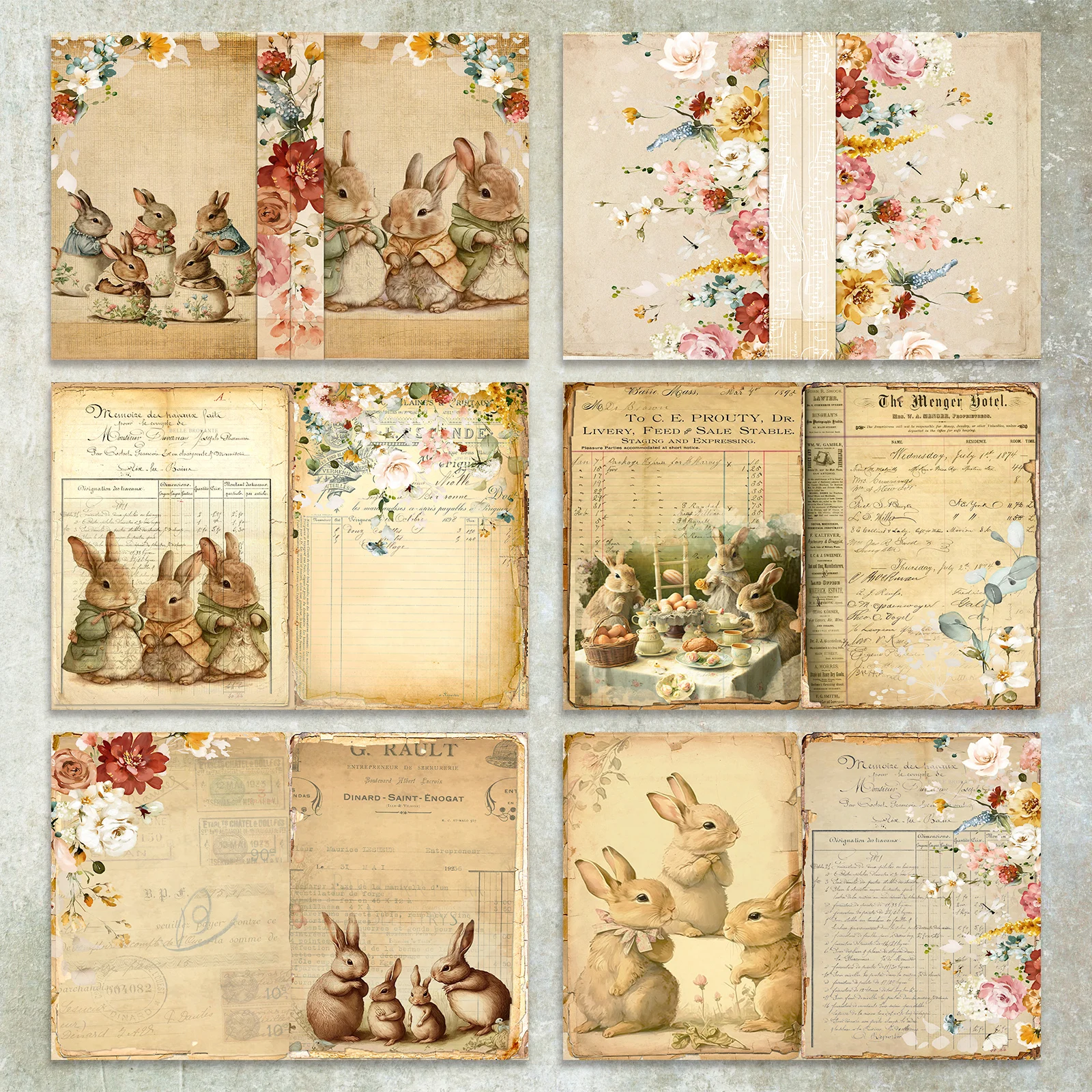 36 Sheets A5 (Easter Bunny Flower Old Newspaper) Clipping Thin Paper For Bullet Diary, Junk Magazine, Greeting Card Background