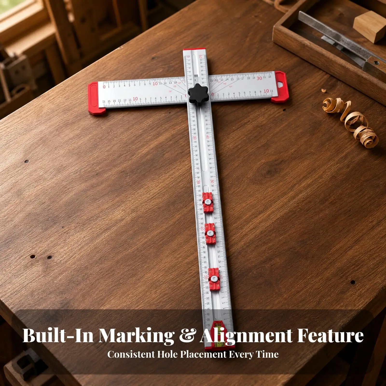 Multifunctional T-Square Woodworking Ruler Precision Adjustable T-Square with Sliding Positioning Blocks Carpenter Work Ruler
