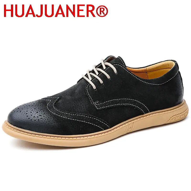 2026 Mens Shoes Suede Casual Leather Brogue Shoes Men Non-Slip Business Office Formal Oxford Leisure Walk Lace-up Derby Footwear
