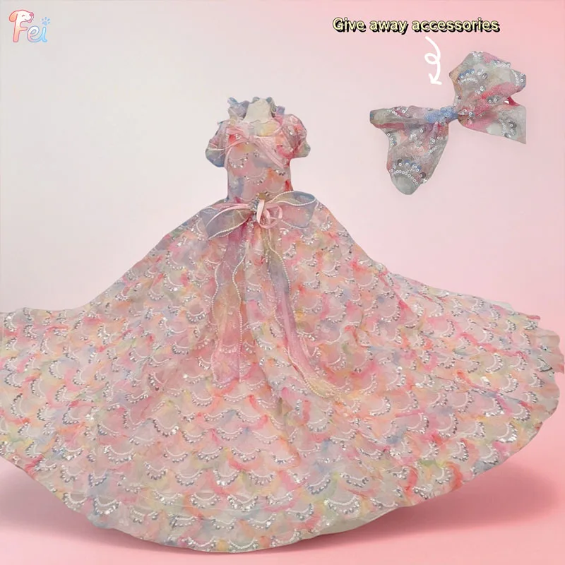 

Luxury Rainbow Pink Pet Dog Clothes Sparkle Sequin Lace Bow Princess Dress Apparel for Pets Dogs Costume for Dog Small Dog Dress