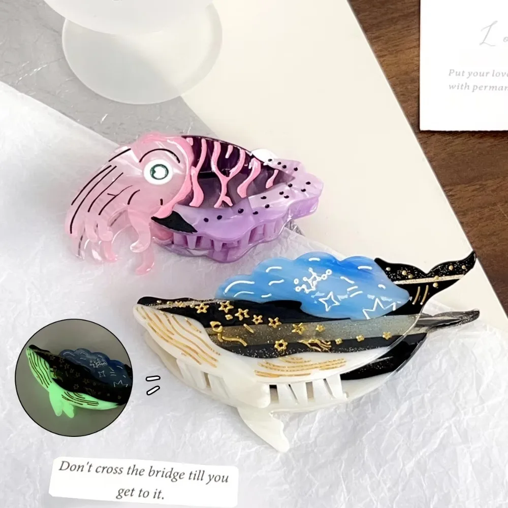 

Fashion Sweet Acetate Fish Hair Claw Noctilucent Acetic Acid Sperm Whale Shark Clip Chick Sea Creature Animal Hair Clip Gifts