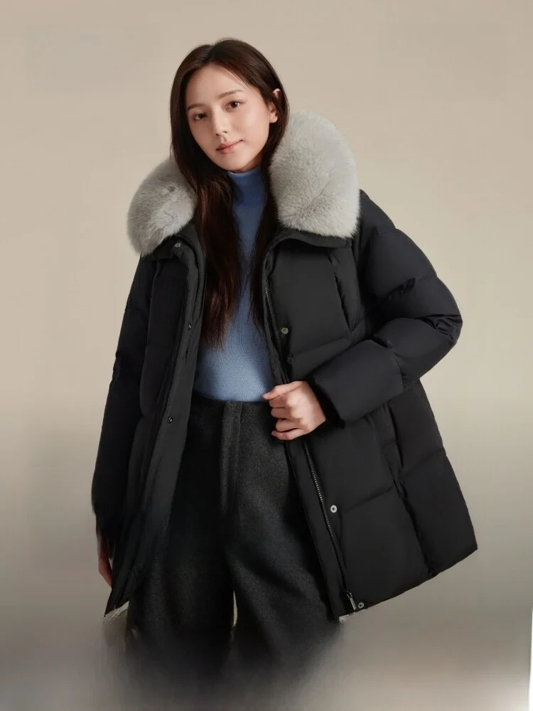 

Bosideng New Women's Classic Casual Fashionable down Jacket Mid-Length Coat with Fur Collar Government Subsidy Polyester Fiber