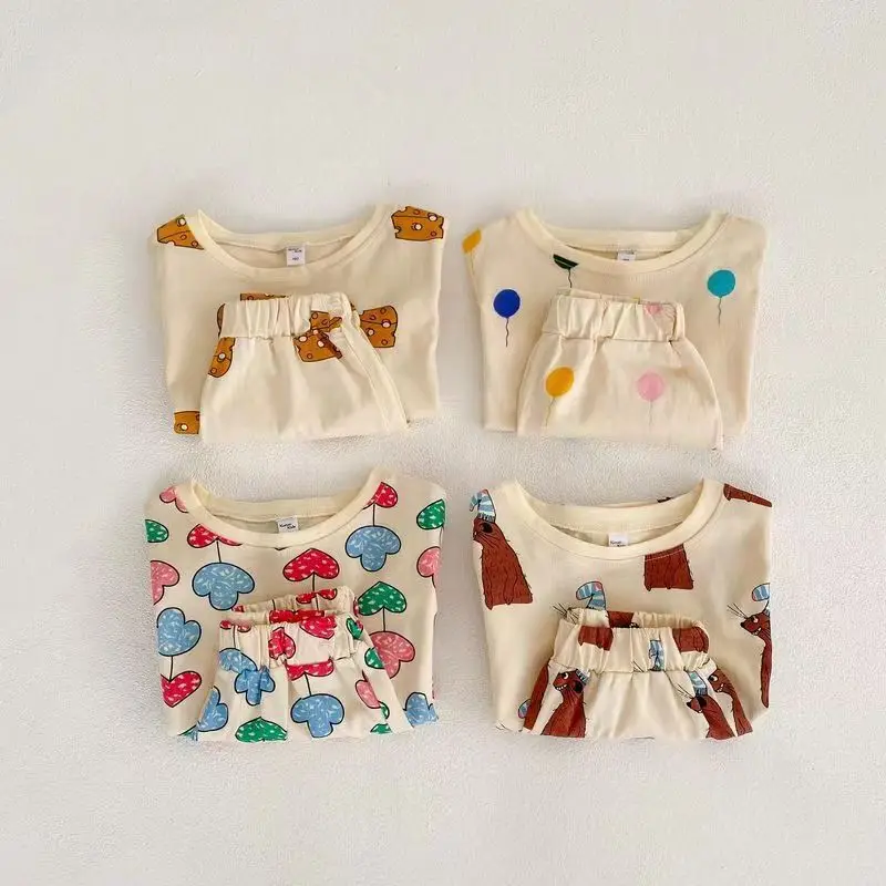 Cool and Comfortable Baby Set Loose Summer Short Sleeved Shorts Pajamas for Boys and Girls Air-conditioned Clothing