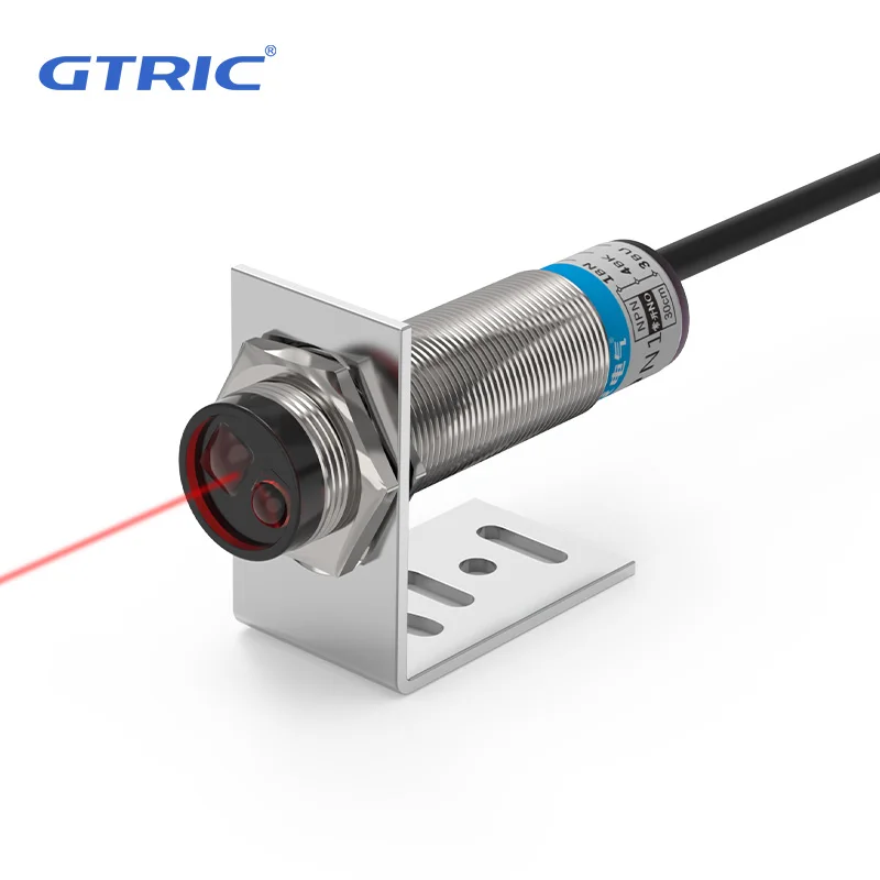 GTRIC Diffuse Reflection Laser Photoelectric Sensor M18 Series 10-30V NPN PNP Visible Spot 2mm Sensing Distance 30CM Adjustable