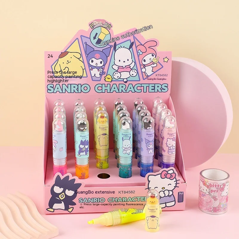 Sanrio Hello kitty Large Capacity Painting Fluorescent Pen High Appearance Cute Kuromi  Emphasis On The Marker Handbook Pen