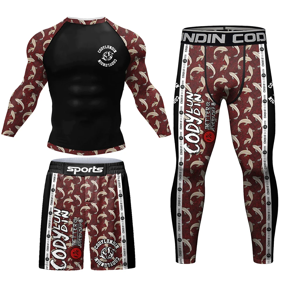 Cody Lundin Jiu Jitsu T-shirt+MMA Shorts Sets Muay Thai Rash Guard Gym Tracksuit BJJ Rashguard Kickboxing SportSuit Mma Clothing