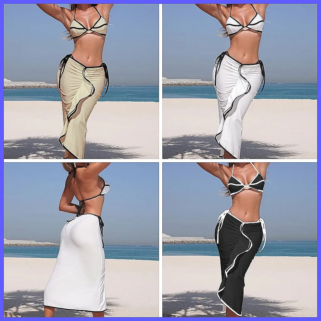 

3Pcs Brazilian Bikini Set for Women, Sexy Swimwear Beach Bathing Suits with High Waist Bottom & Cover Up