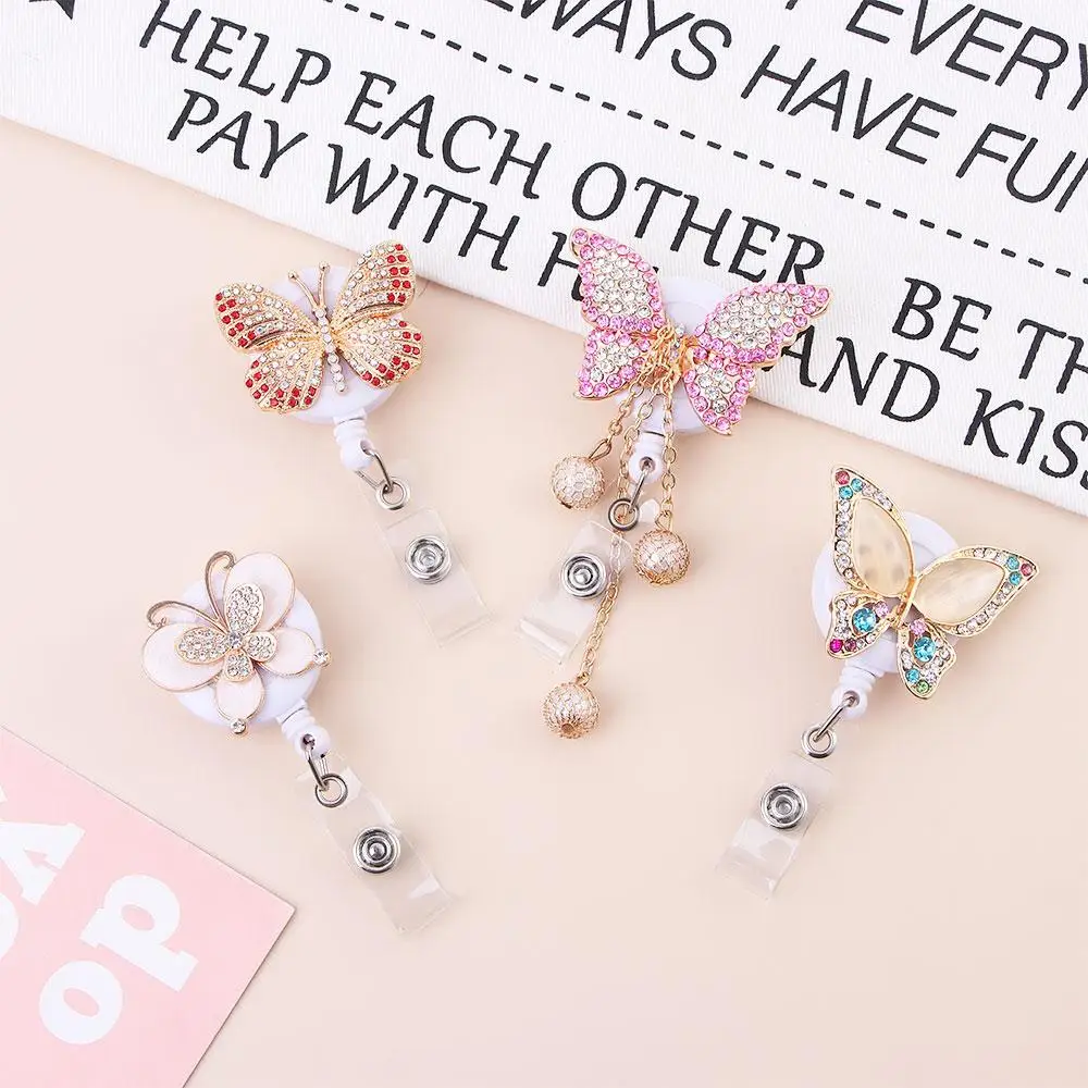 Butterfly Chest Card Crystal Name Card Elephant Hospital Badge Holder Retractable Badge Reel ID Card Clips Nurse Badge Clip