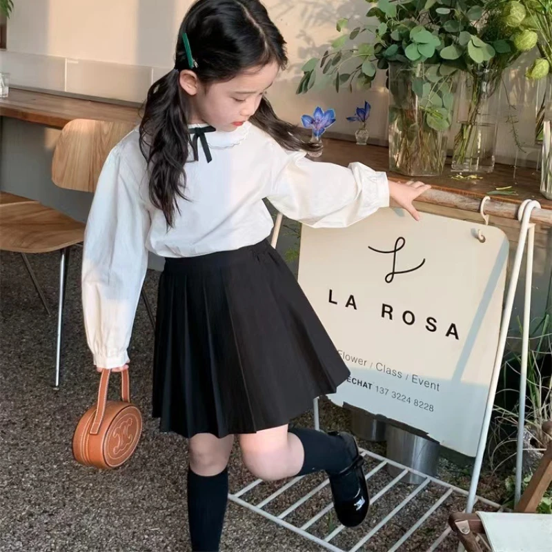 Girls\' College Style Suit 2023 Autumn New Children\'s Korean Version Doll Collar Shirt +jk Sundress + Pleated Skirt Suit