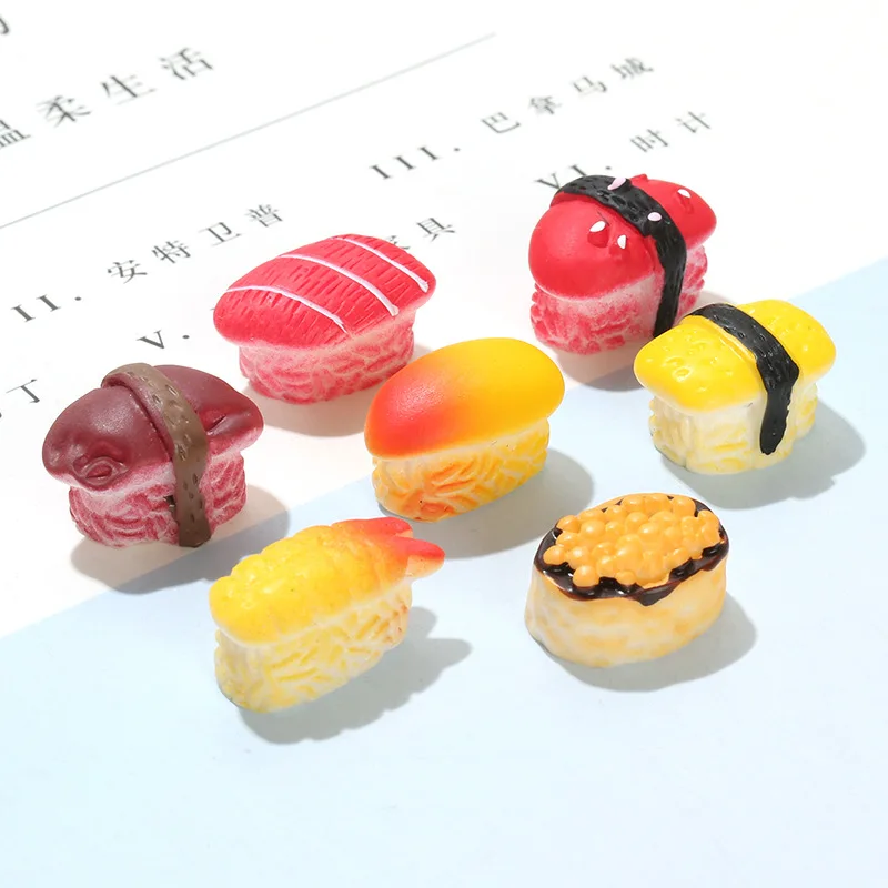 

10pcs Mix 3D Sushi Foods Resin Cabochons Scarpbook Charms Phone Case Findings For DIY Jewelry Making Accessories Fake Food