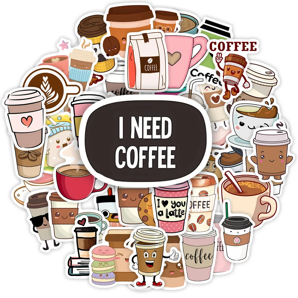 Kawaii Cute Cartoon Coffee Stickers DIY Toy Gift Decorative Graffiti Decal for Phone Luggage Laptop Bottles Scrapbook Waterproof