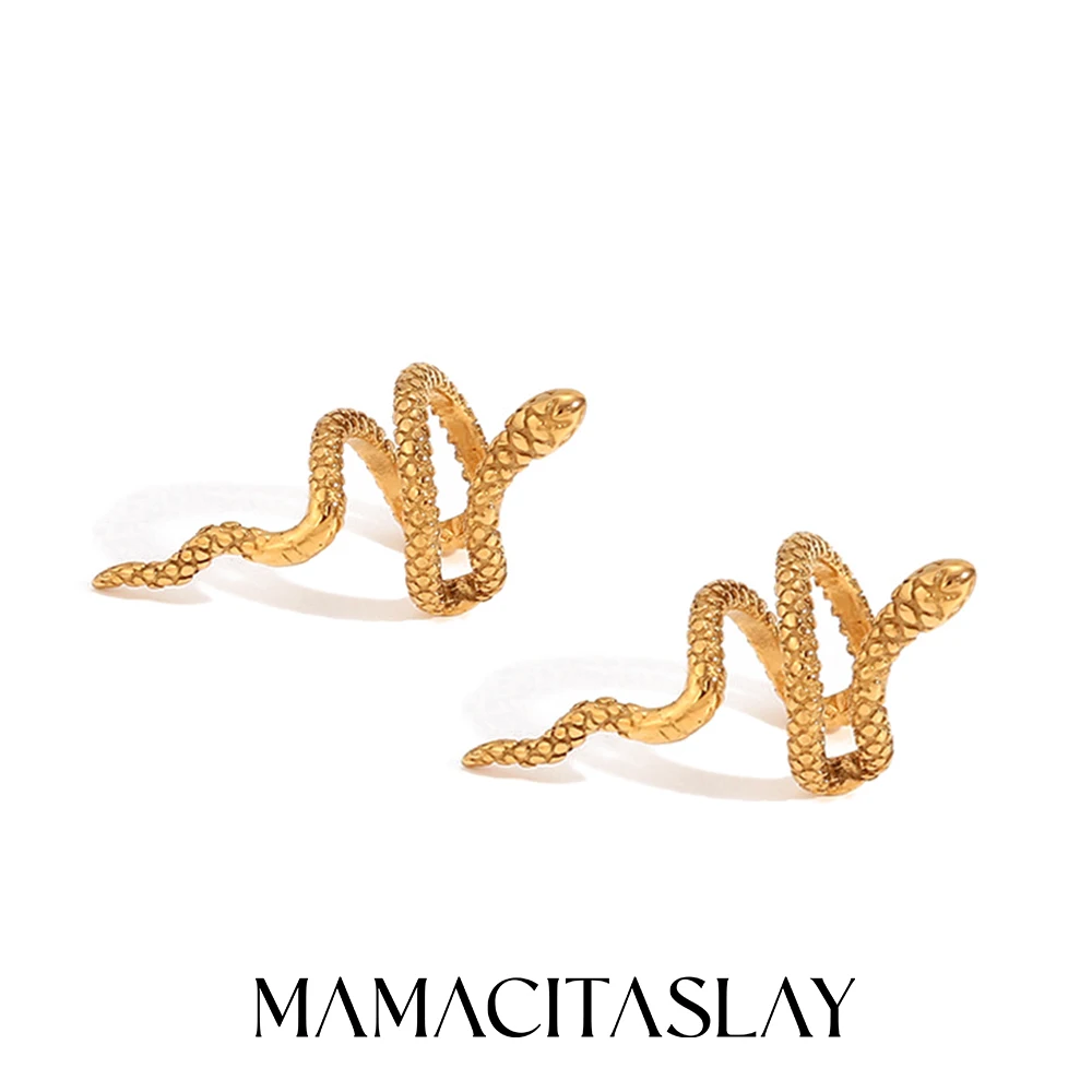 MamacitaSlay Brincos de orelha serpentina de malha exclusiva, cor dourada e prateada, brincos femininos da moda, aço inoxidável 316L, joias à prova d'água