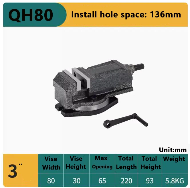 80mm Milling Machine Vise Precision Swivel Base Vice QH80 For Milling Machine