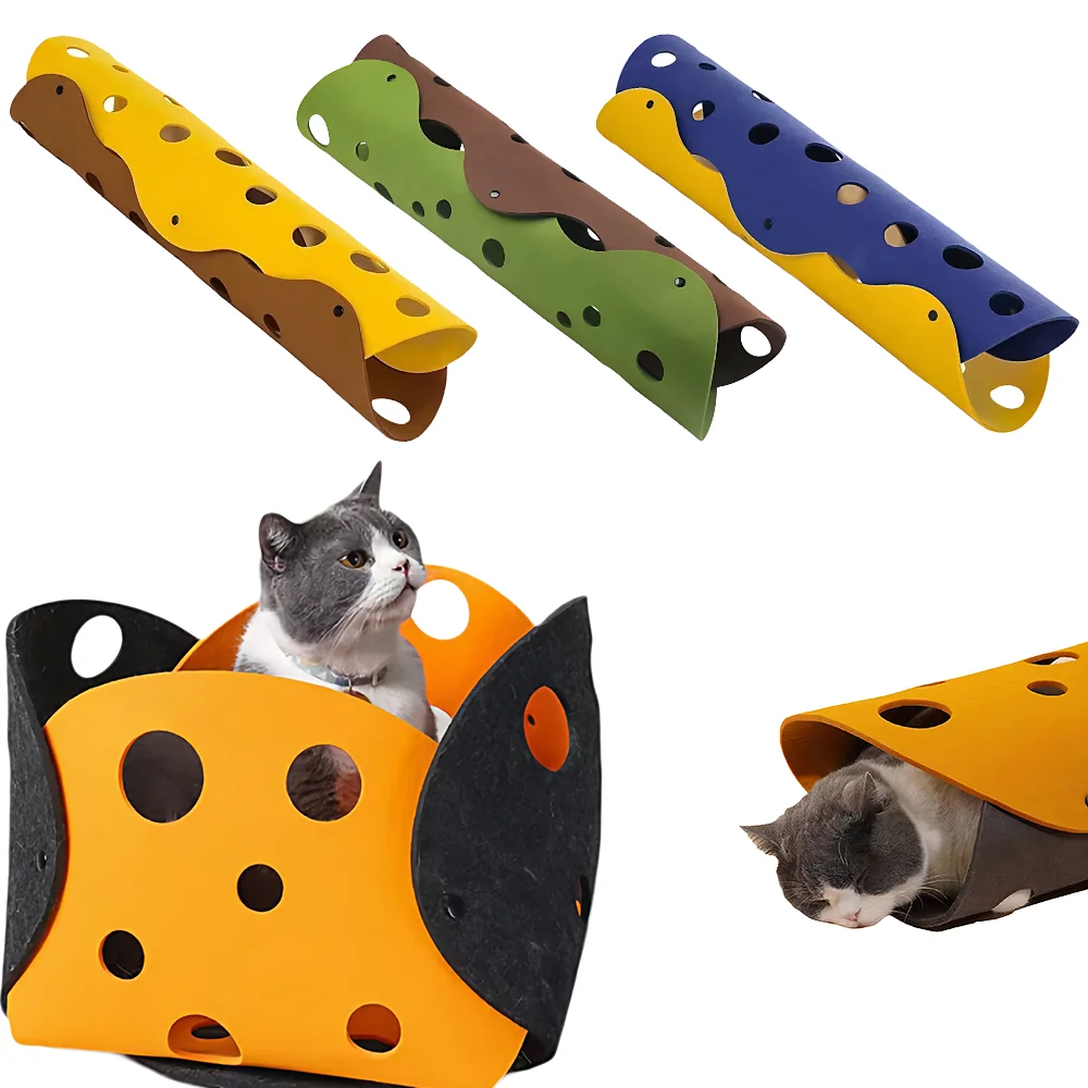 Filz-Katzentunnel zum Selbstgestalten, Farbiger Patchwork-Katzenspielzeug, Eierrollenform, Selbstunterhaltung, Zusammenklappbar, Waschbar, Faltbar, 1 Stück