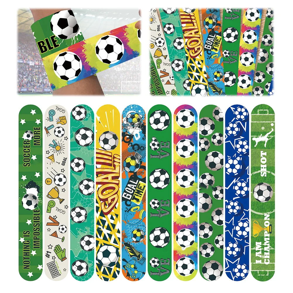 10pcs Soccer Slap Bracelets Snap Bracelets Slap Bands for Sports Party Favors Football Theme Party Decoration