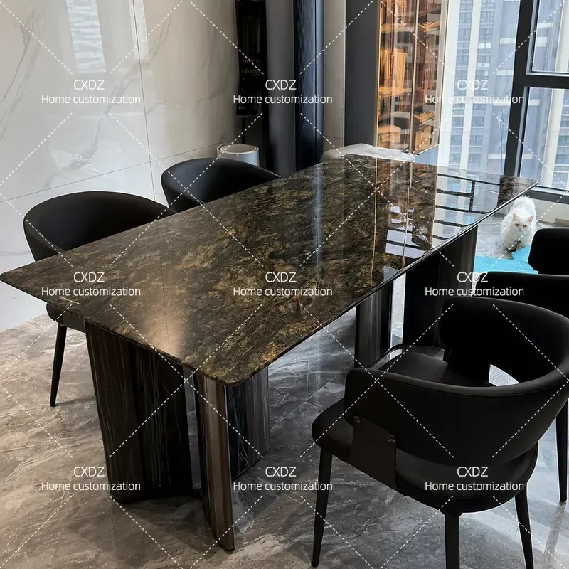 Pure natural luxury stone dining table high-end Bieno light luxury modern simple rectangular household dining table and