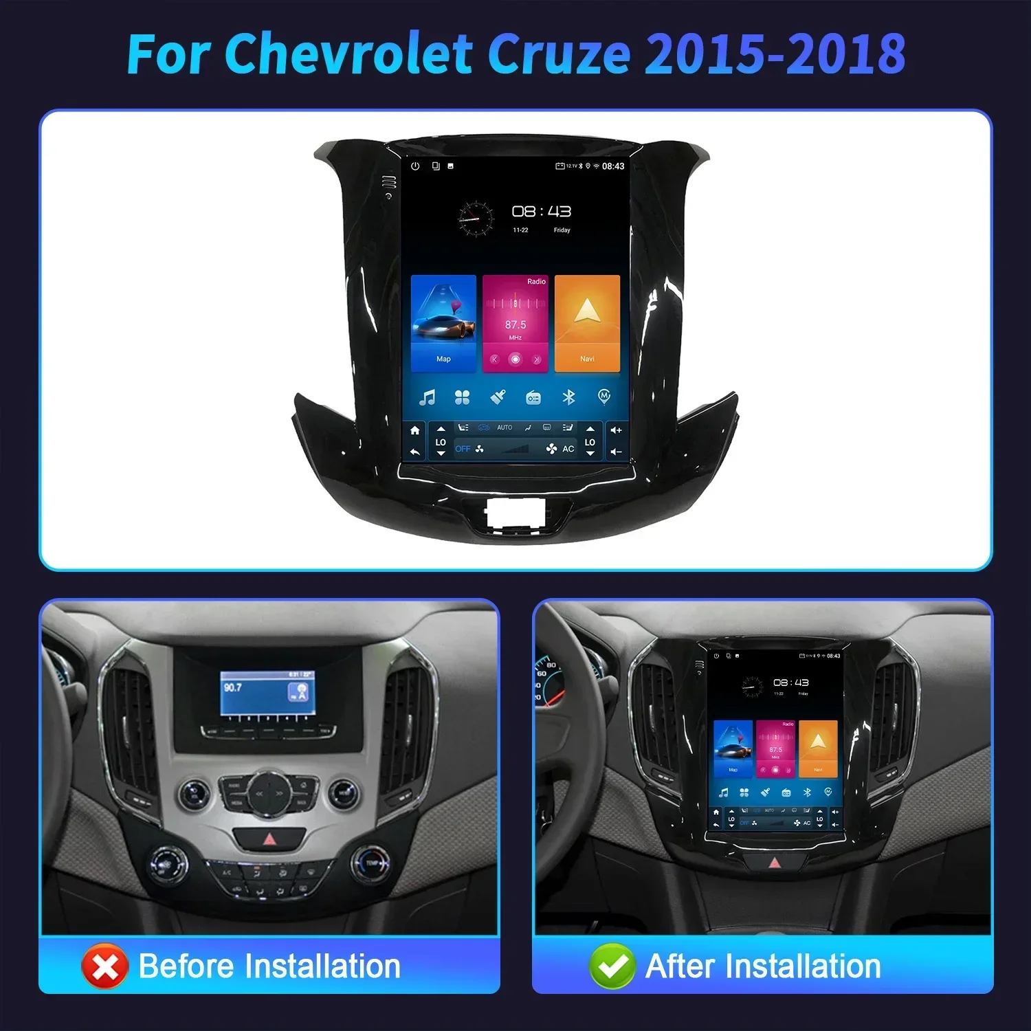 9.7 inch Android Car Radio Multimedia For Chevrolet Cruze 2015-2018 Navigation  BT Carplay Automotive Stereo Touch Screen