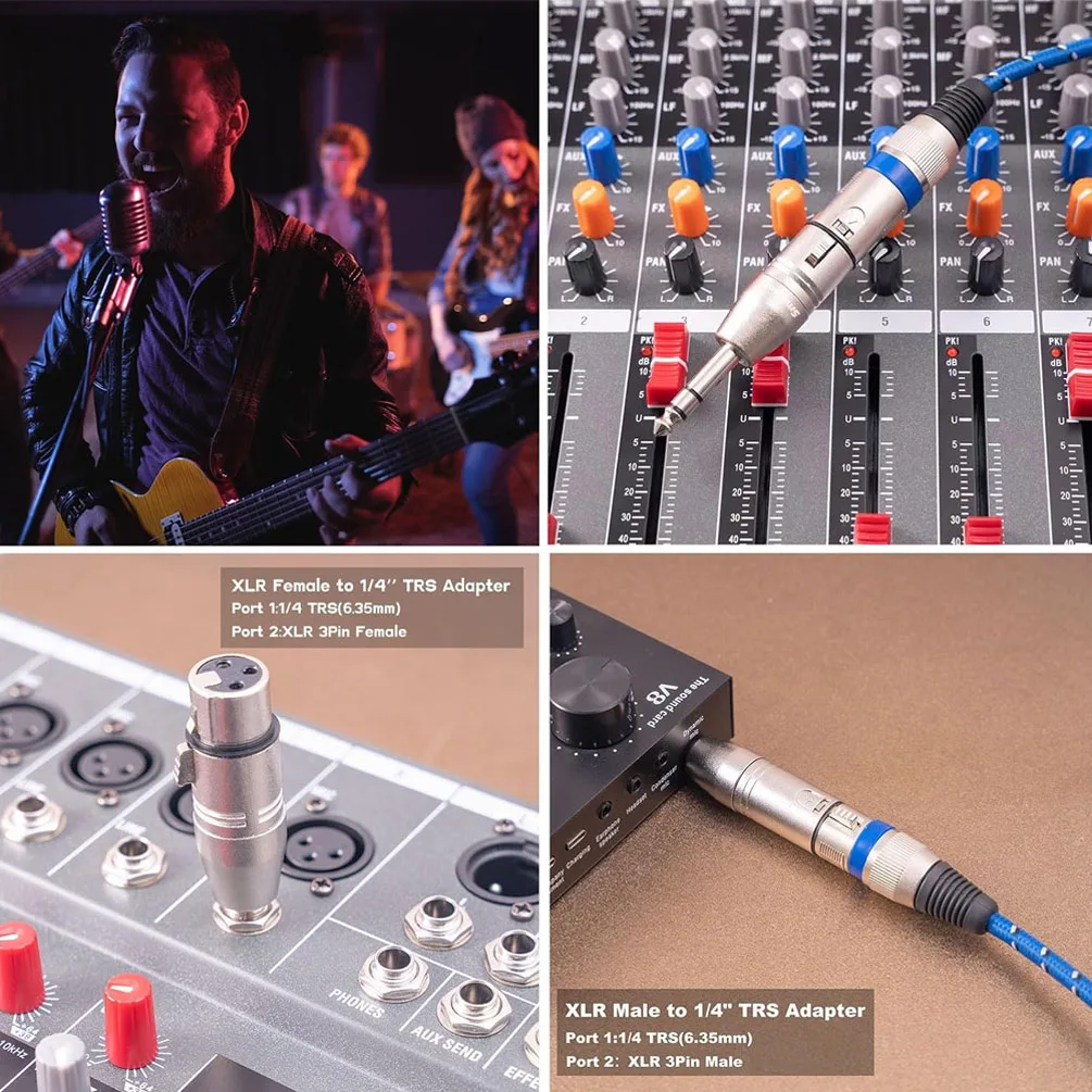 2 قطعة 1/4 بوصة TRS إلى XLR محول مجموعة-6.5 مللي متر ستيريو 1/4 "TRS ذكر إلى XLR 3Pin أنثى و ذكر ستيريو موصلات الصوت المتوازنة #5