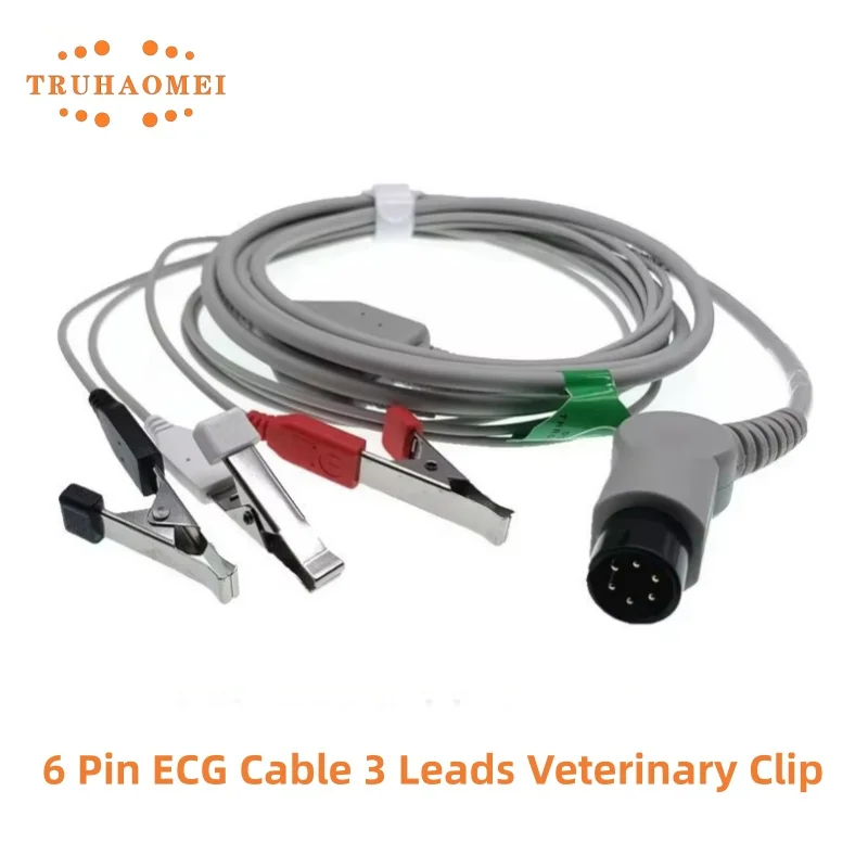 3 Leads or 5 Leads 6 Pin Vet ECG Cable For Mindray PM8000 MEC 2000 Edan M8 Biolight Monitors Normal AHA Type Veterinary Clip