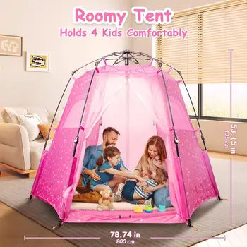 女孩公主彈出式遊戲帳篷:78吋x66吋大型室內外遊戲城堡,粉紅色 10 最佳銷售 兒童帳篷 - №5