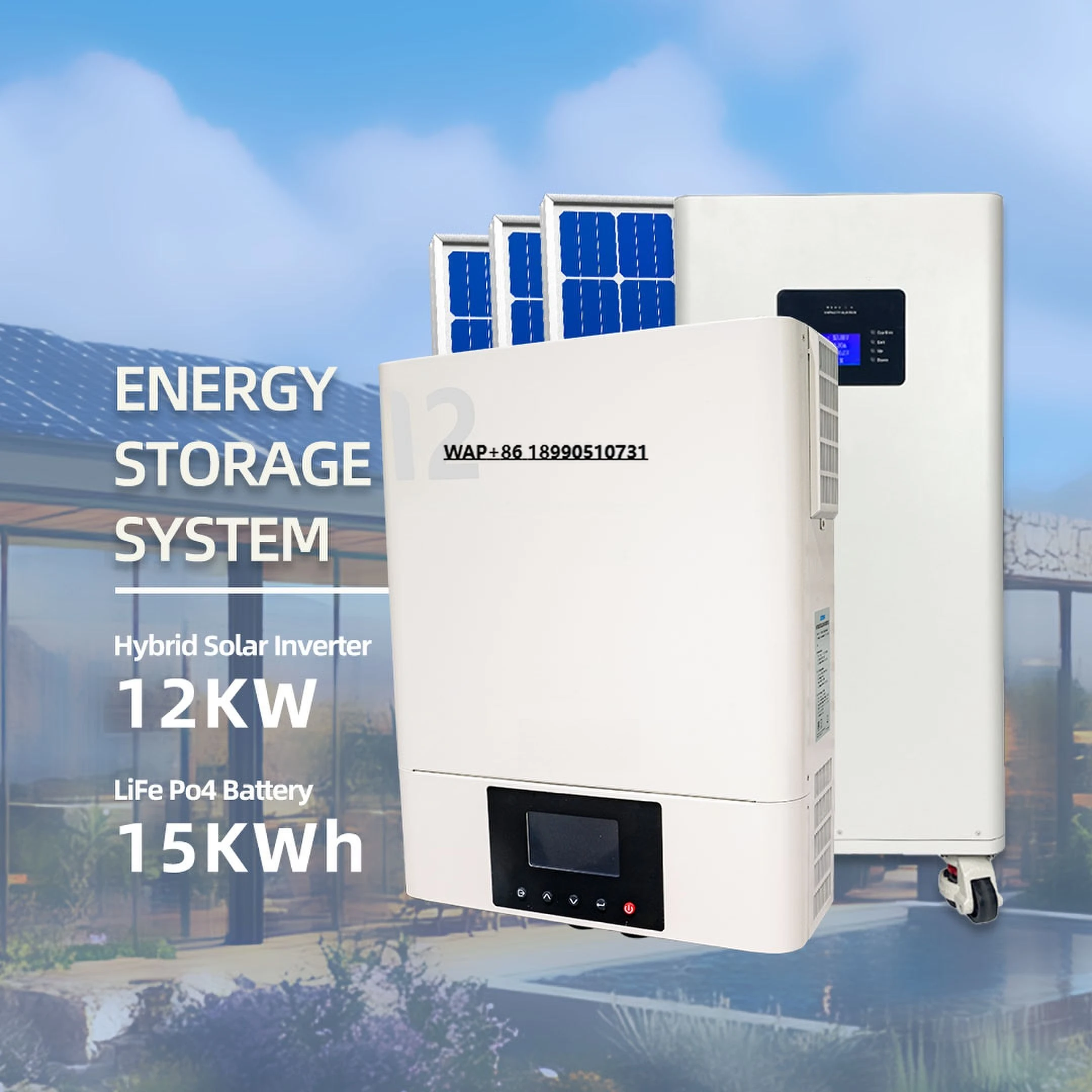 SUOER 15KWH Lithium Ion Battery & 12KW Hybrid Solar Energy System with MPPT Controller Monocrystalline Silicon Solar Panel