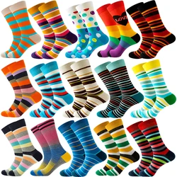 Men Happy Colorful Striped Women Socks Quality Plaid Diamond Pattern Argyle Geometric Harajuku Combed Cotton Sock Christmas Gift