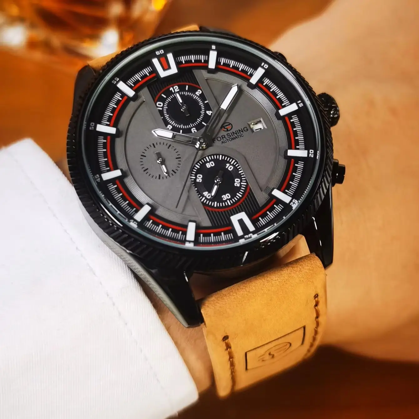 

Forsining Fashion Business Mechanical Watch for Men Luminous Hands Leather Strap Sports Automatic Mens Watches Top Brand Gifts
