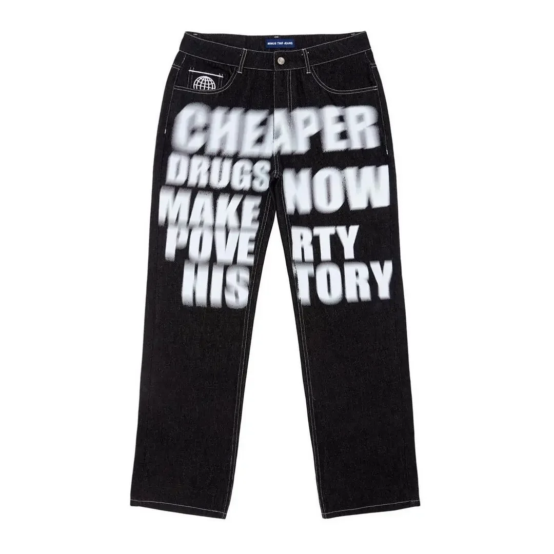 Best Selling blur letter printed black pants men women 2026 New Trend Fashion Punk Loose Straight Wide Leg Trousers Streetwear