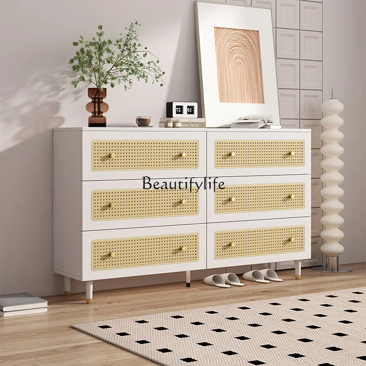 

Solid wood rattan chest cabinet living room against the wall storage side cabinet Nordic retro