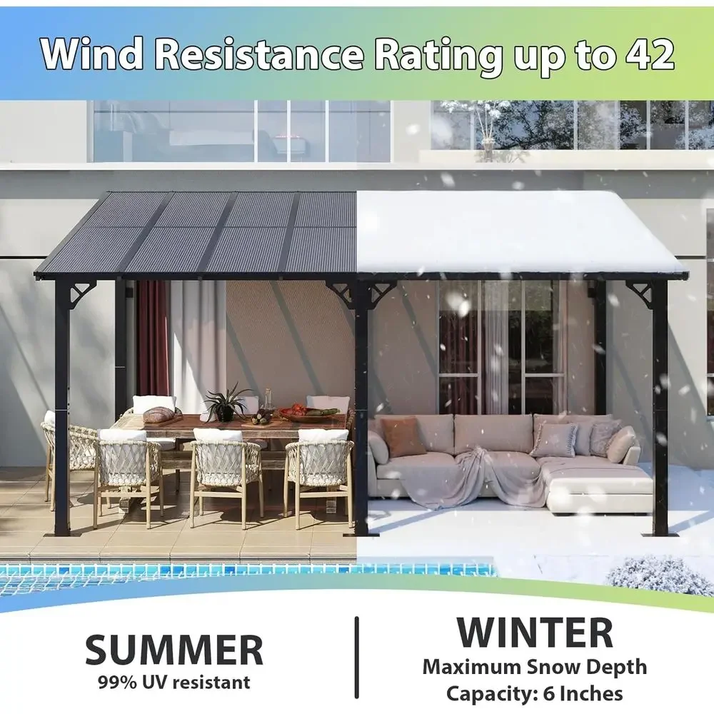 16'x 10' Premium Gazebo with Top e & Polyte Panel, Wall Mounted Gazebos Pergola, Outdoor Patio Lean to Gazebo, Awnings with Slop view 3