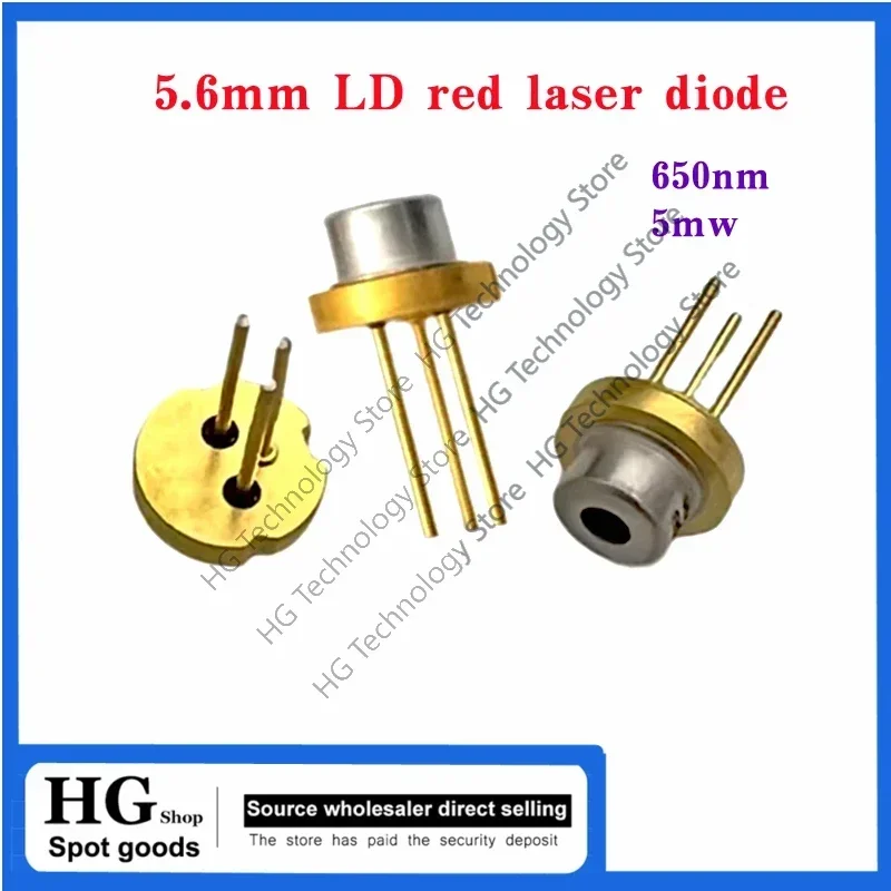 5-50pcs/Lot  5.6mm LD Red Laser Diode 650nm 5mw 2.2V 3pin TO-18 Red laser LD Light emitting tube Industrial laser head