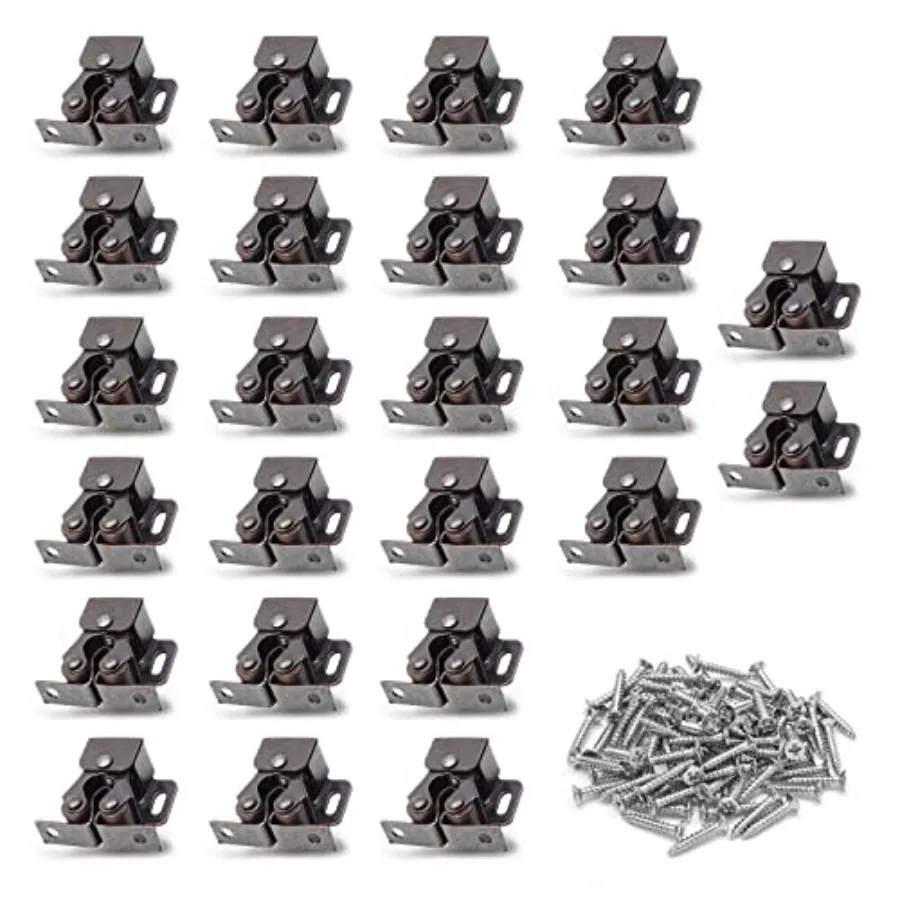 

24 Pack Double Roller Catch Cabinet Latches with Spear Strike for Cupboard Closet Door