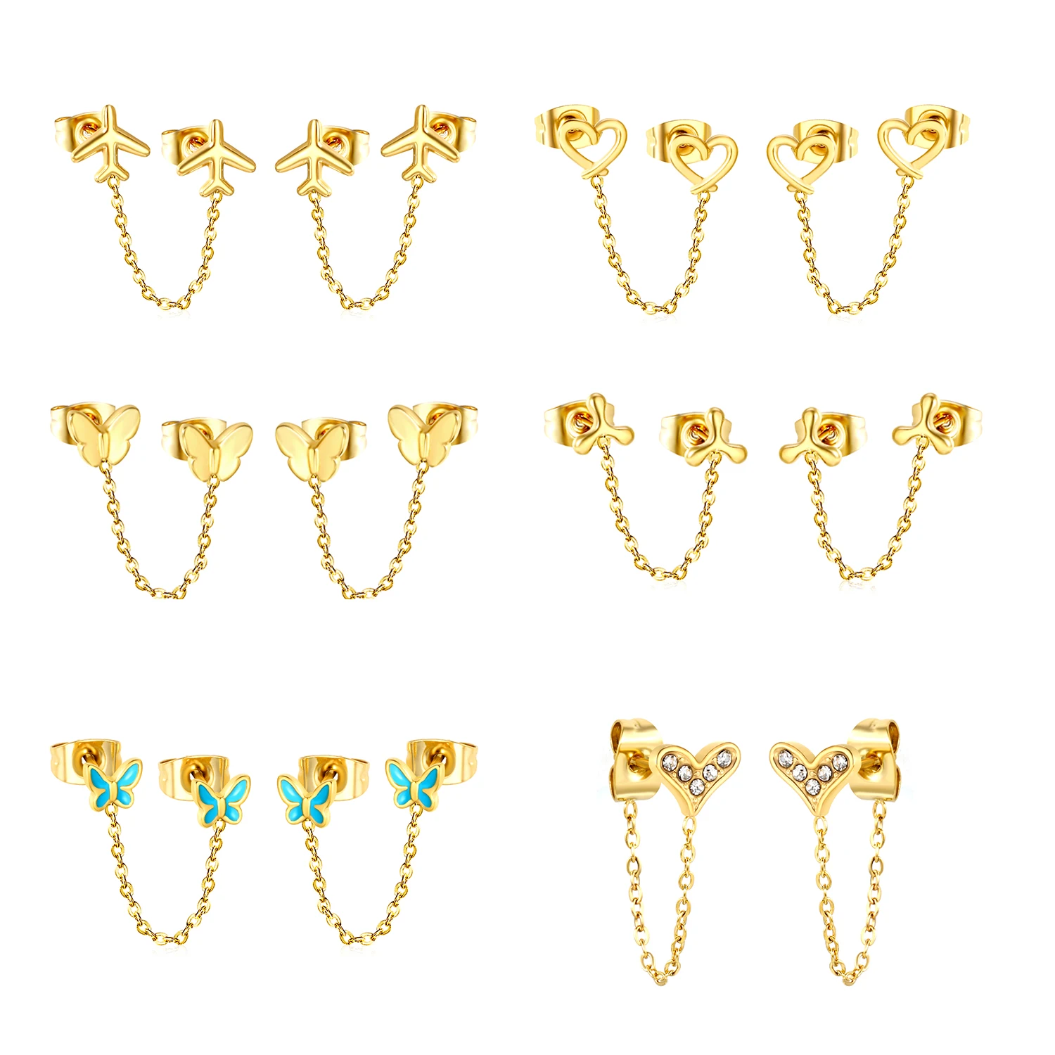 Nischen-Doppelohrringe für Mädchen, modische High-End-Ohrringe mit Anhänger aus Edelstahl, personalisierter Herz-Schmetterling-Schmuck
